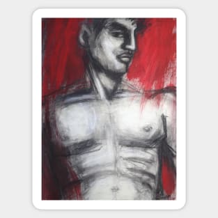 Nude Man Torso On Red Sticker